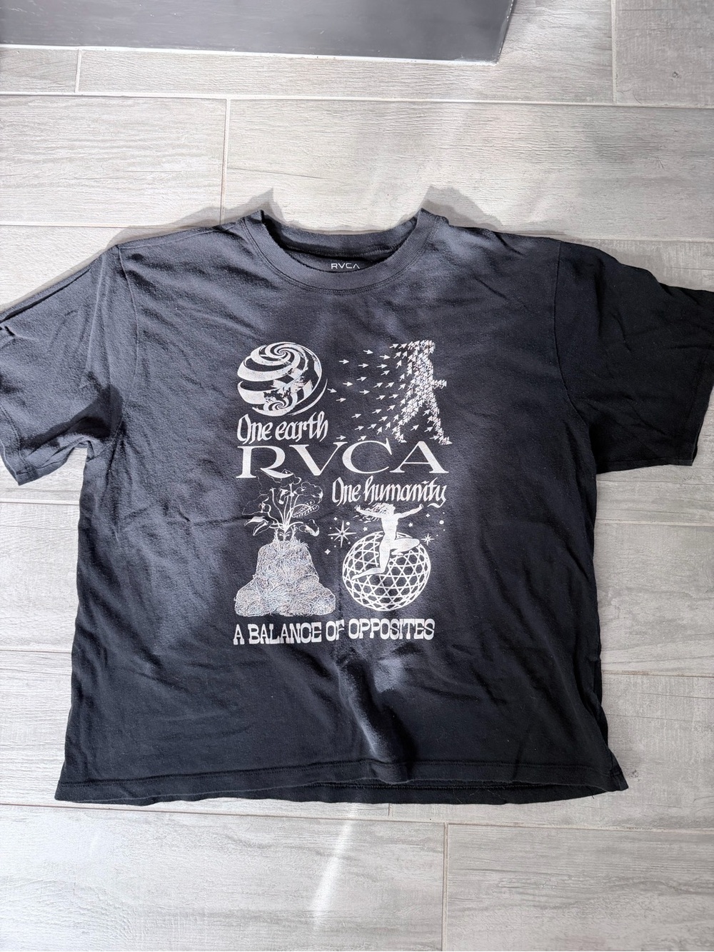 RVCA woman's  Black Graphic Tee - One Earth One Humanity